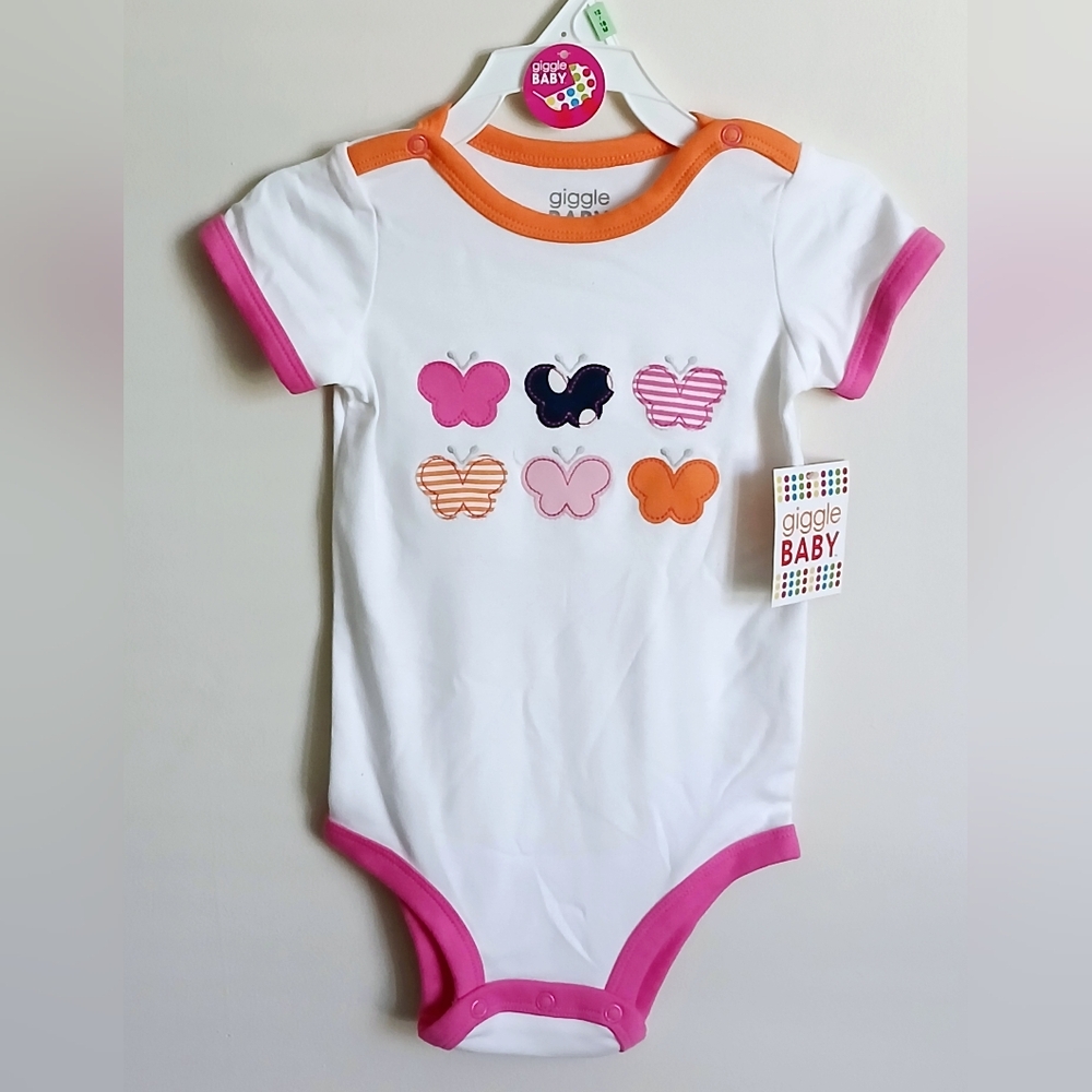 GIGGLE BABY White and Pink Butterfly One Piece 12-18 Months